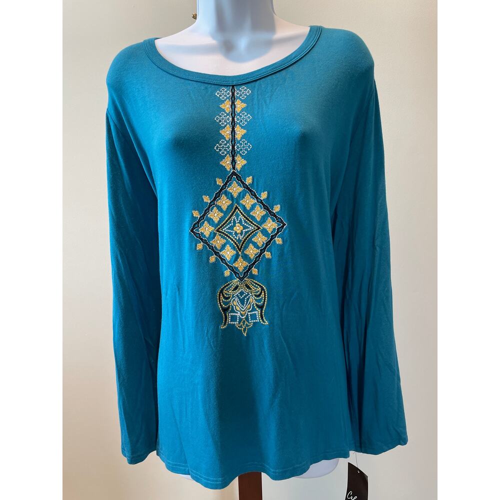 Calessa Turquoise Embroidered Long Sleeve Top – Size 3X (NWT)